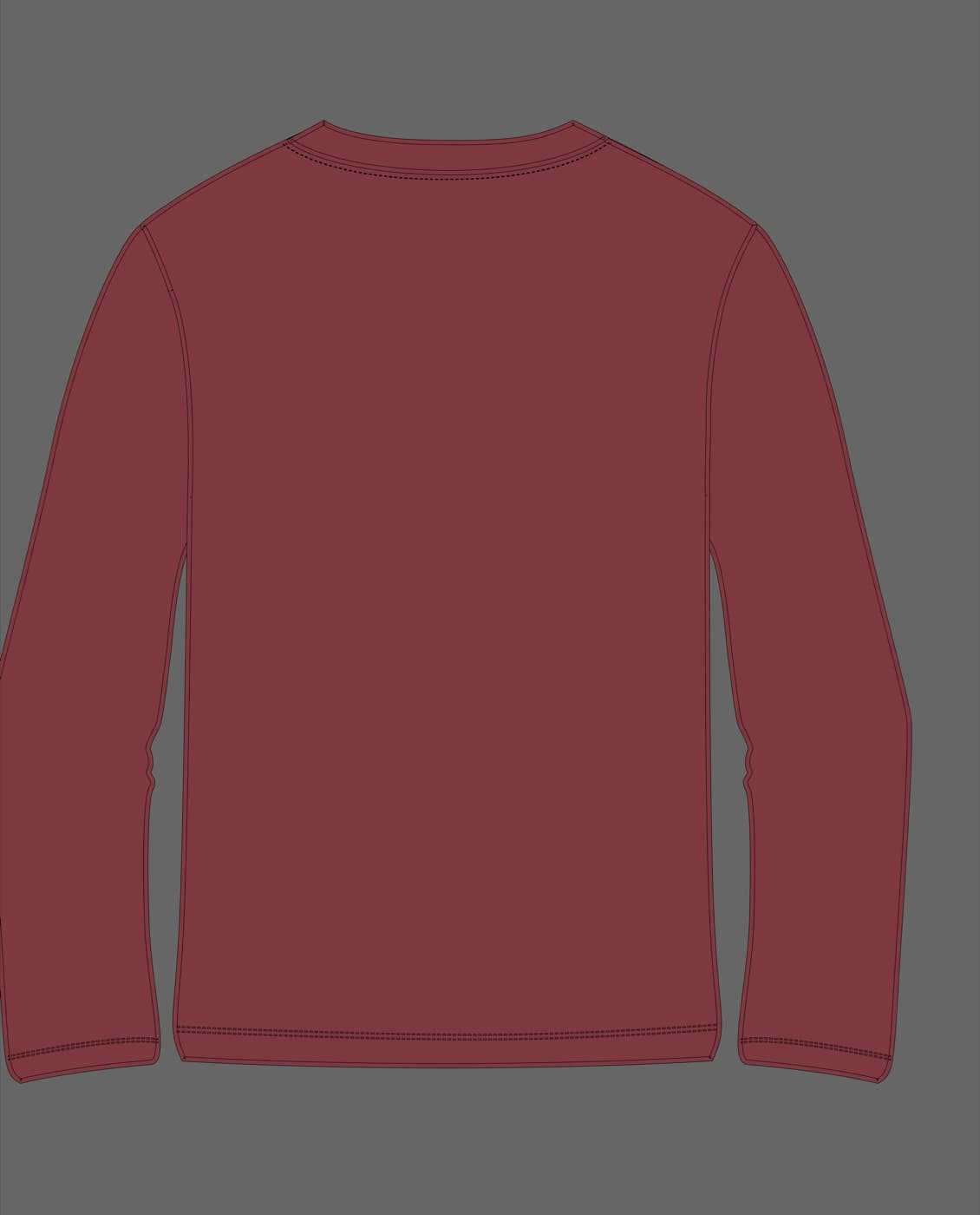 StaySane long sleeve tee, back, technical flat sketch